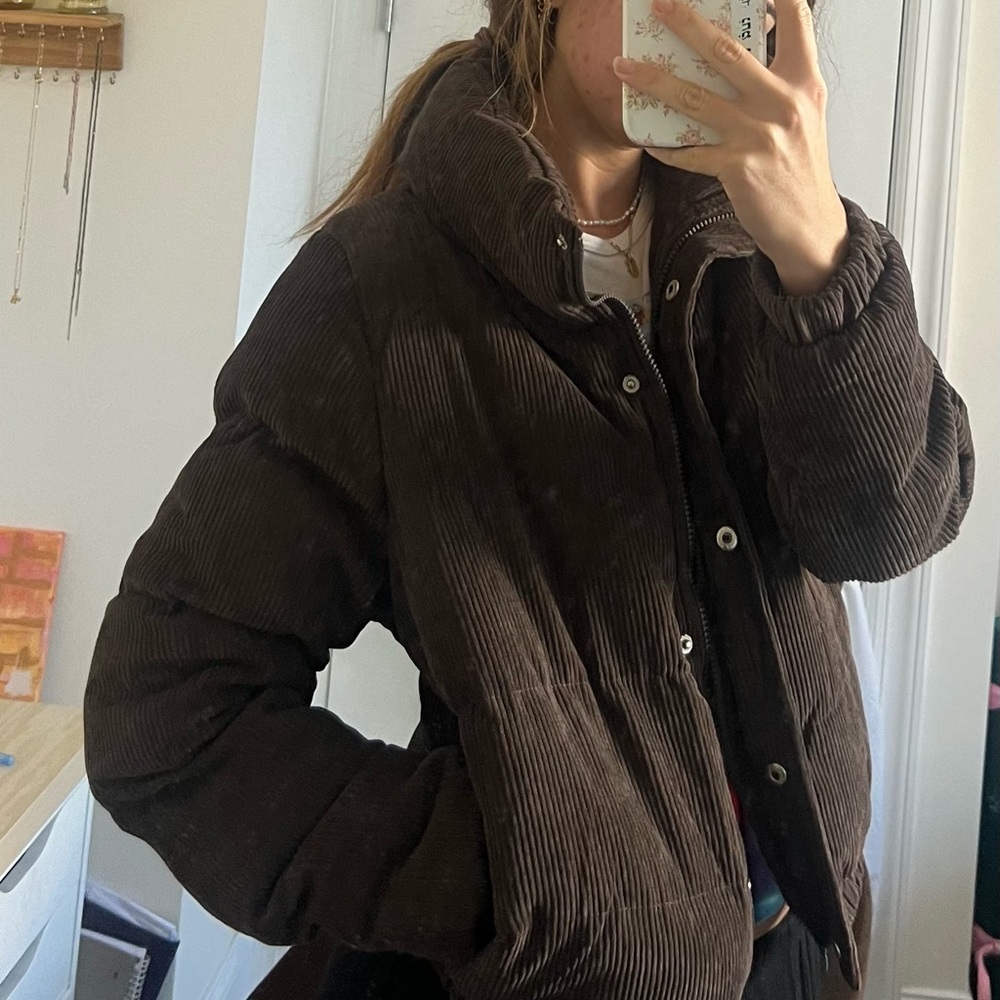Brown corduroy puffer jacket